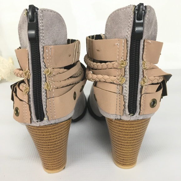 Gray ankle strap boots chunky heel booties 8.5 - Picture 8 of 11